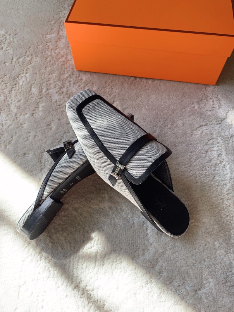Мюли Hermès серые с черной отделкой