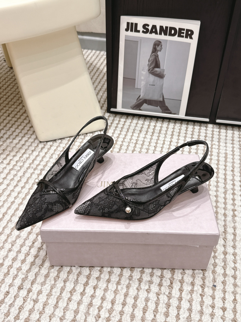 Женские черные туфли с кружевом и жемчужиной Jimmy Choo