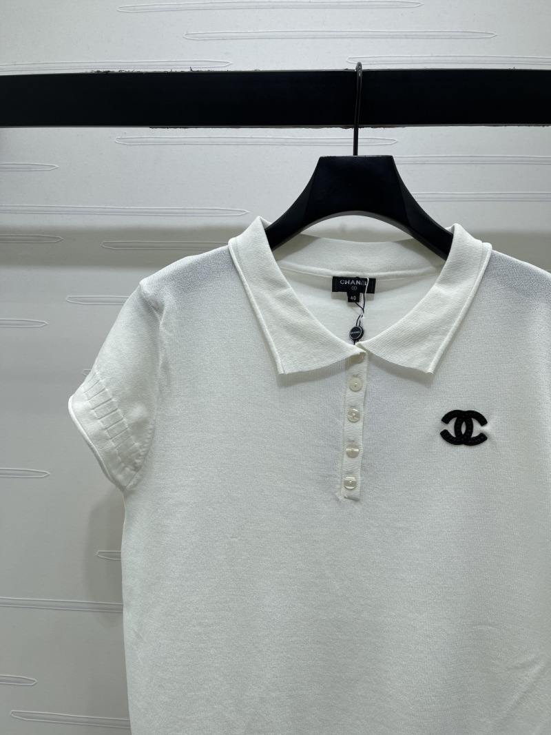 Женская белая футболка-поло с логотипом Chanel