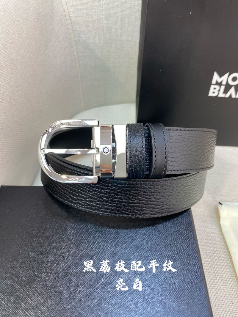 Ремень кожаный двусторонний с металлической пряжкой Montblanc