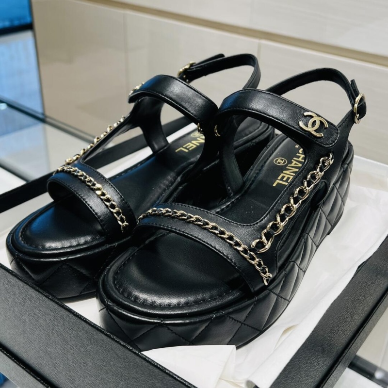 Сандалии женские черные с цепочкой Chanel