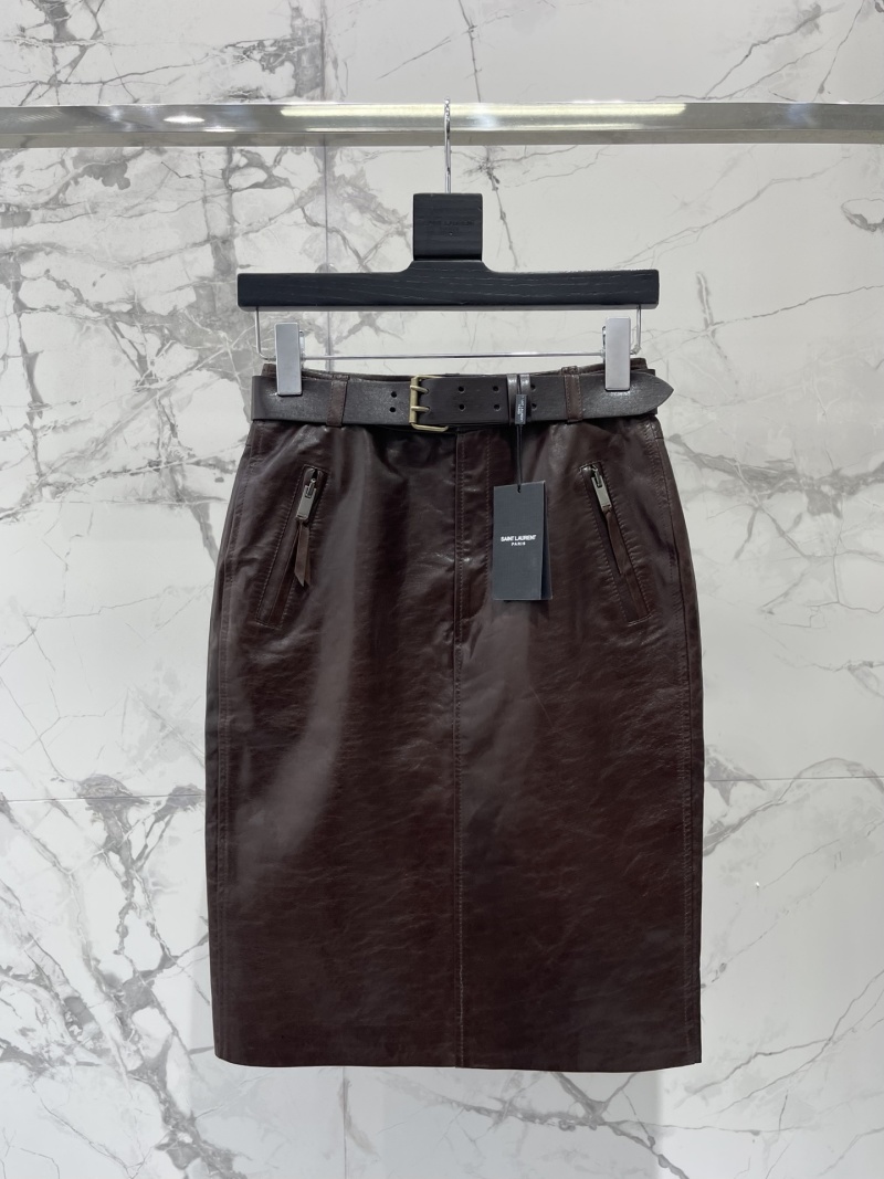 Юбка кожаная Saint Laurent с ремнем
