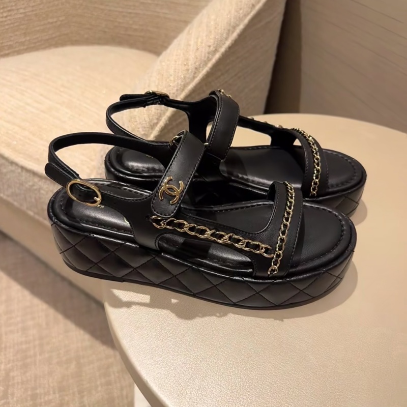 Сандалии женские черные с цепочкой Chanel