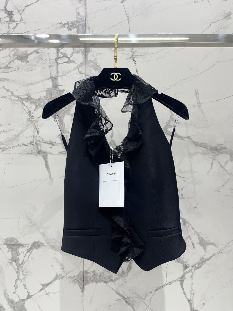 Женский черный жилет с кружевной отделкой Chanel
