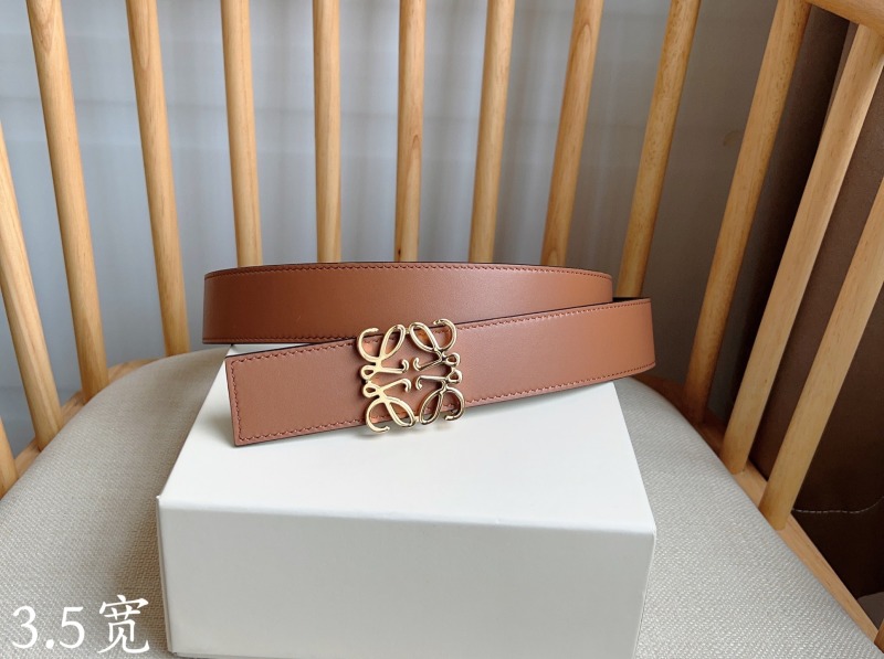 Ремень кожаный, ширина 3.5 см, с золотистой пряжкой Loewe
