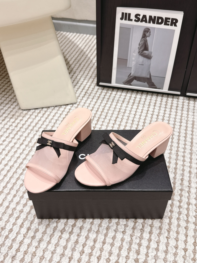 Мюли женские розовые с бантом Chanel