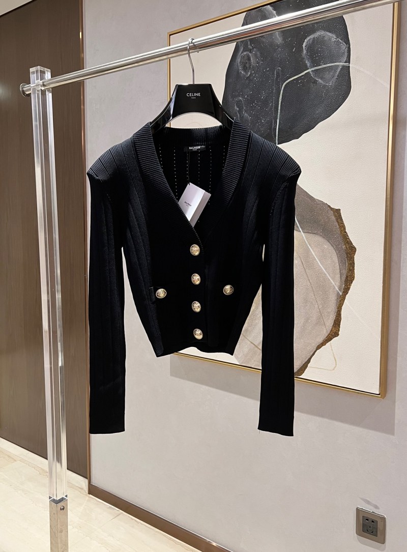 Белый вязаный кардиган с золотыми пуговицами Balmain