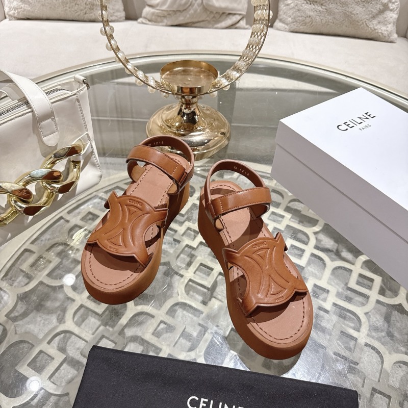 Женские кожаные босоножки с логотипом на платформе Celine
