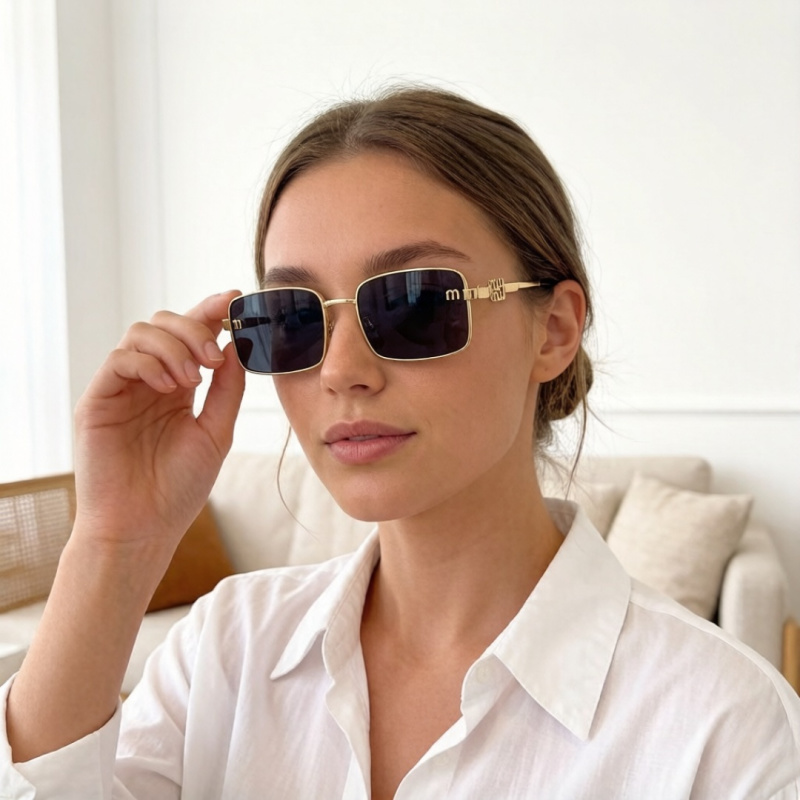 Солнцезащитные очки Miu Miu женские квадратные золотые