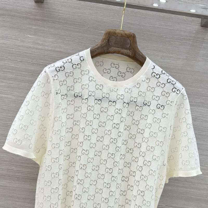 Женский вязаный топ GG белый с коротким рукавом Gucci