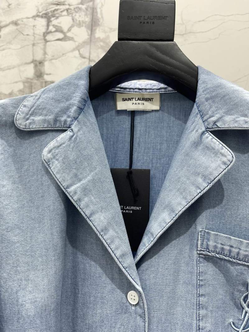Женская рубашка из денима с поясом Saint Laurent