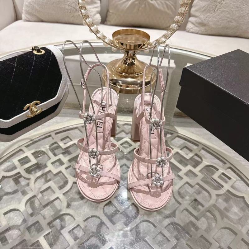 Женские розовые сандалии с цветком Chanel