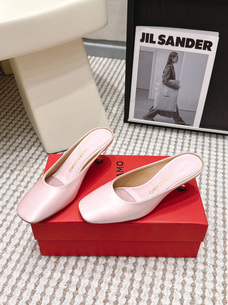 Женские розовые мюли с кожаным верхом Ferragamo