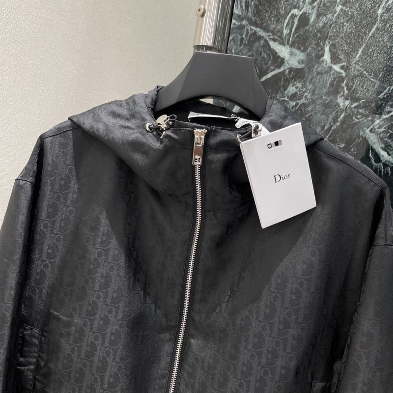 Женская черная ветровка с капюшоном и жаккардовым узором Dior