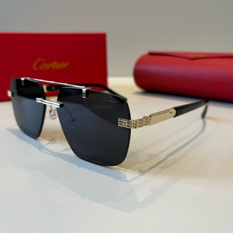 Солнцезащитные очки без оправы с черными дужками Cartier