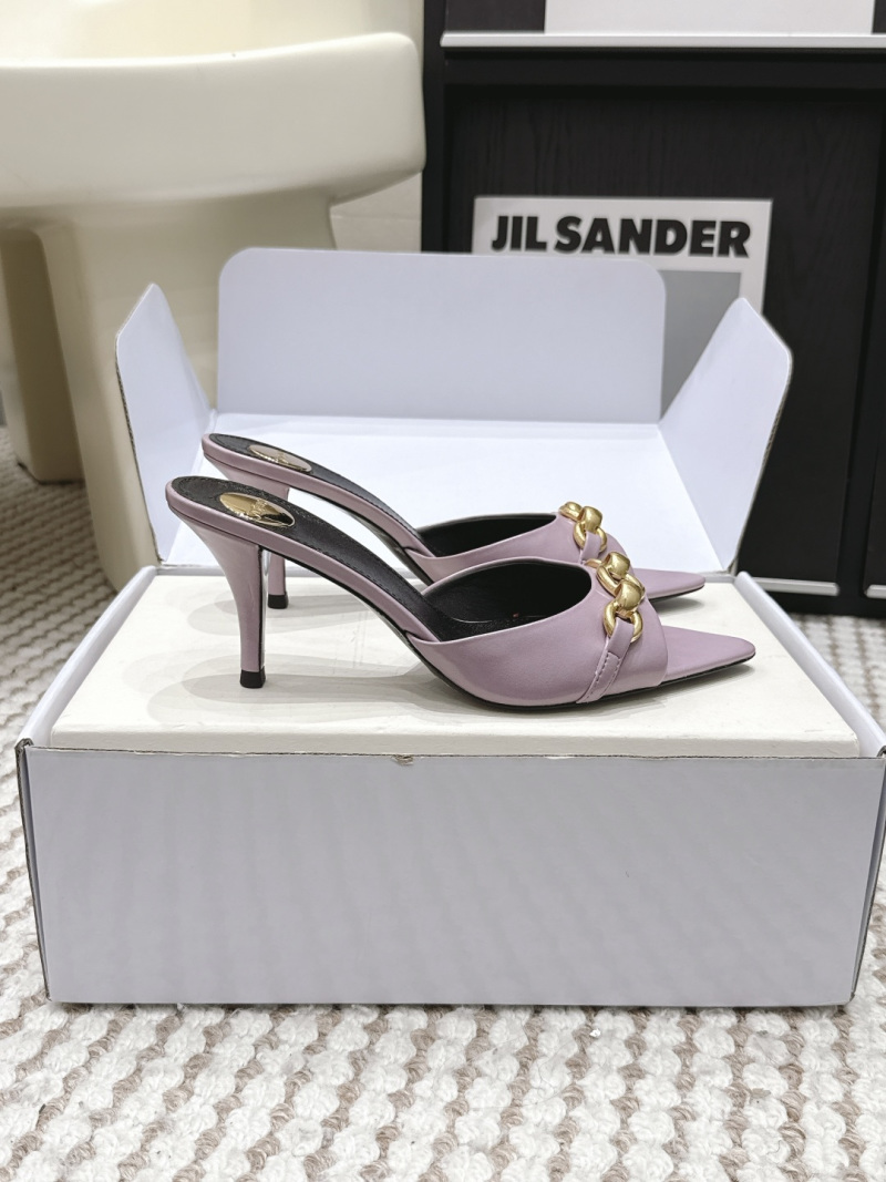 Женские лаковые мюли с золотистым декором и заостренным носком Saint Laurent