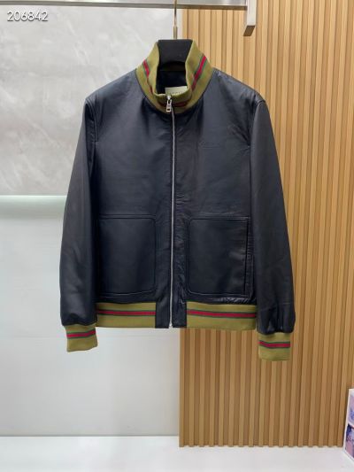 Кожаная куртка Gucci с контрастной отделкой