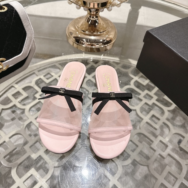 Женские мюли розовые сетчатые с бантом Chanel