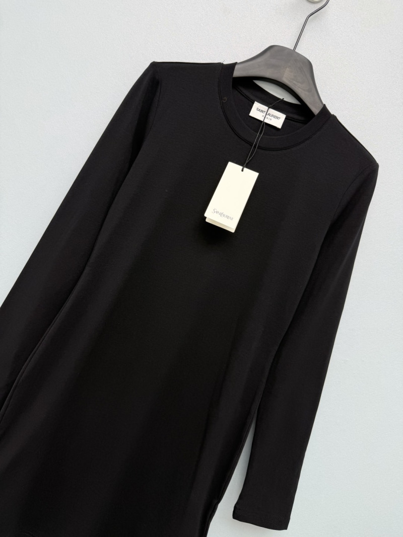 Чёрное платье YSL с длинными рукавами Saint Laurent
