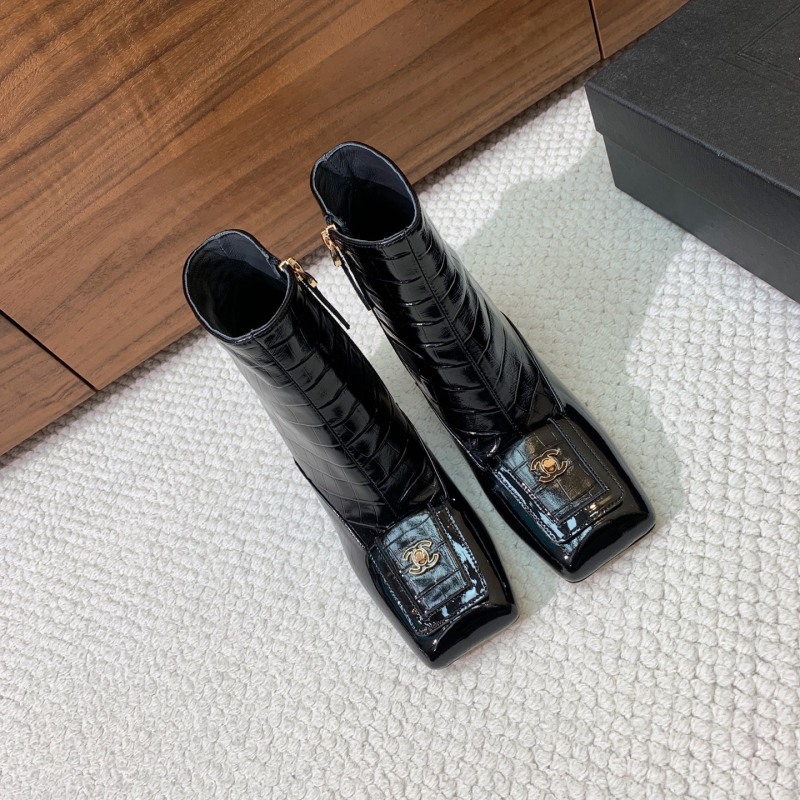 Женские черные ботильоны с квадратным носом Chanel