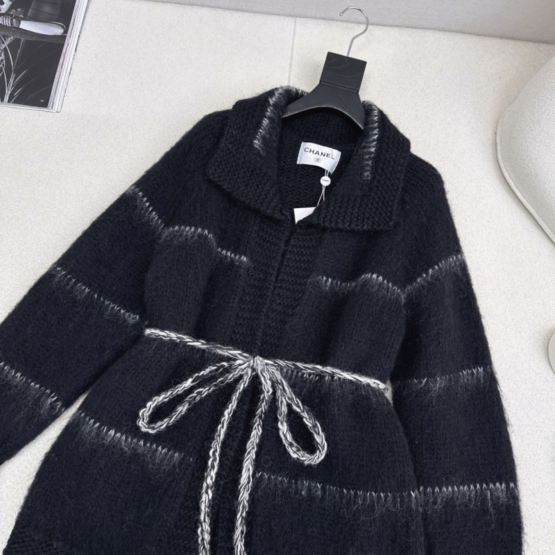 Кардиган женский вязаный из мохера с поясом и воротником Chanel