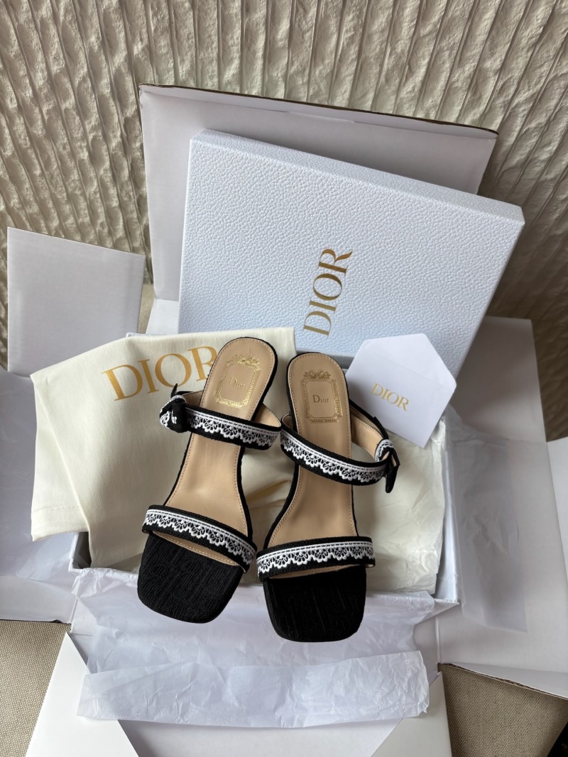 Черные женские туфли-сандалии на высоком каблуке с кружевом Dior