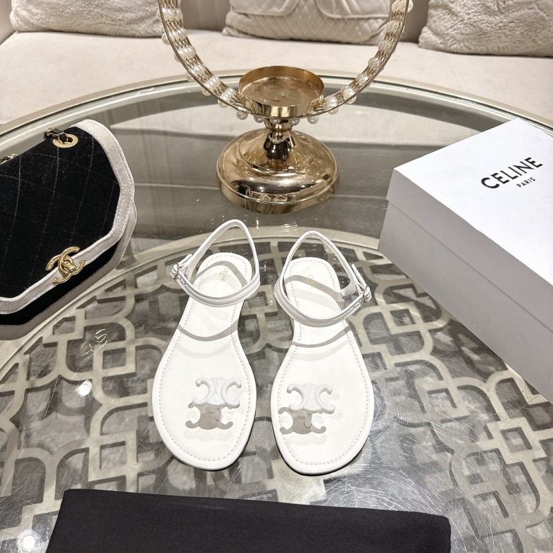 Женские белые кожаные сандалии Celine с логотипом