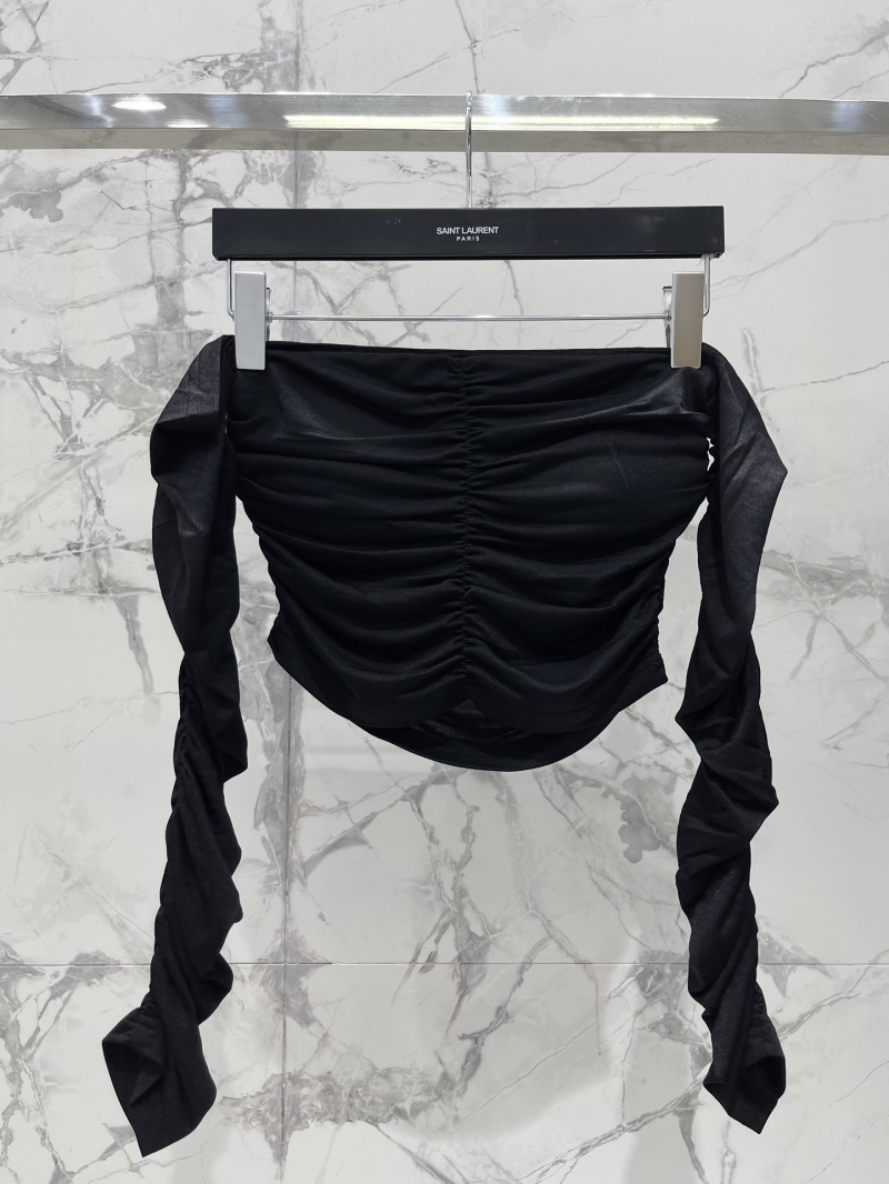 Топ Saint Laurent женский черный с рюшами и драпировкой