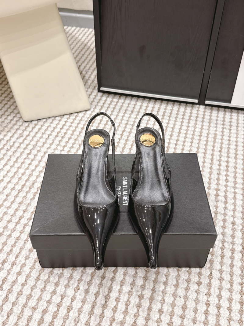 Женские черные туфли Saint Laurent на тонком каблуке