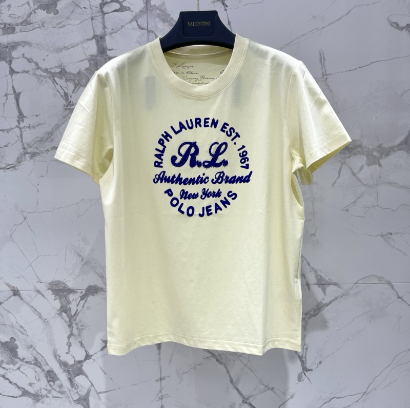 Жёлтая футболка с бархатным принтом и декором Ralph Lauren