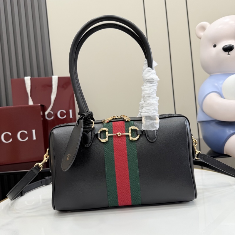 Сумка Gucci Black Horsebit с красно-зеленой полосо