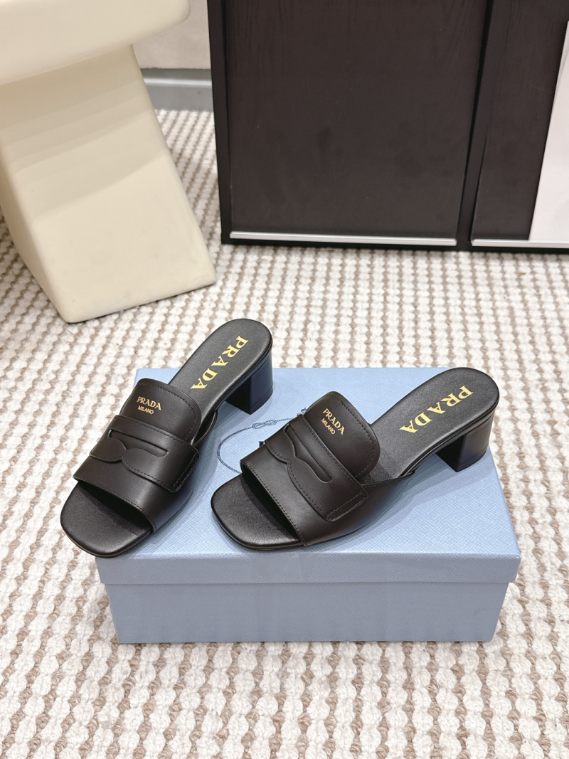 Черные кожаные шлепанцы Prada Milano на низком каблуке