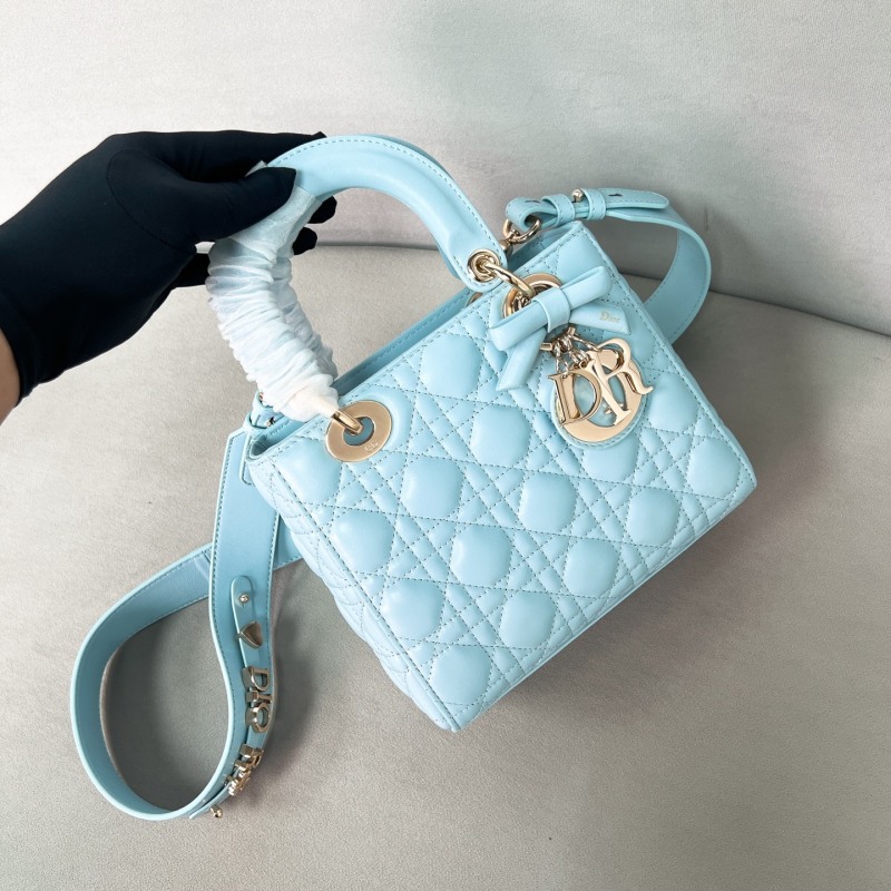 Женская голубая стеганая сумка с ручками и ремнем Dior