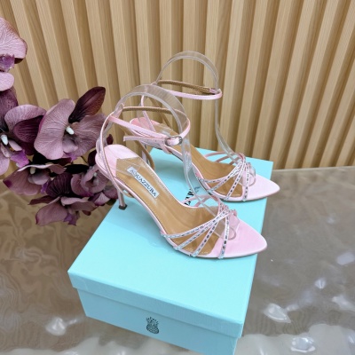 Женские розовые босоножки AQUAZZURA на шпильке с кристаллами