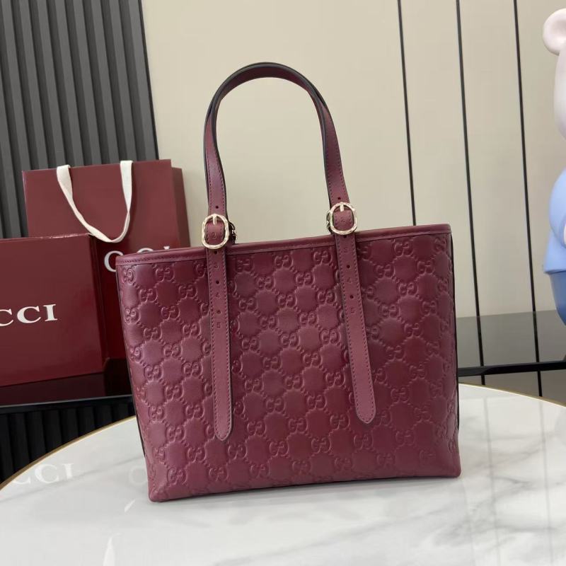Сумка-тоут Gucci бордовая с тиснением
