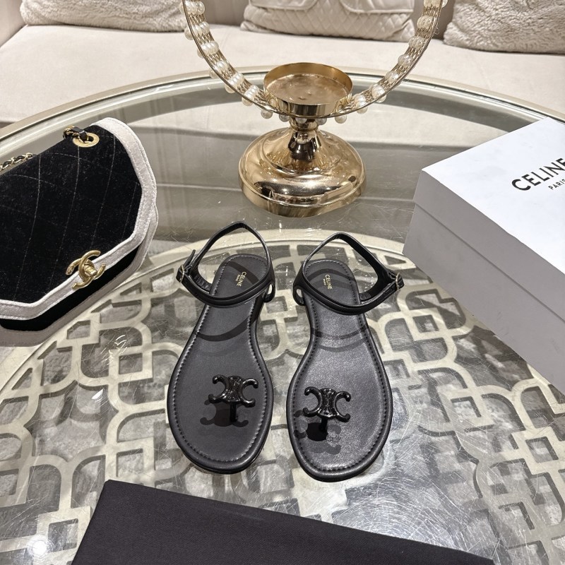 Женские черные кожаные босоножки Celine