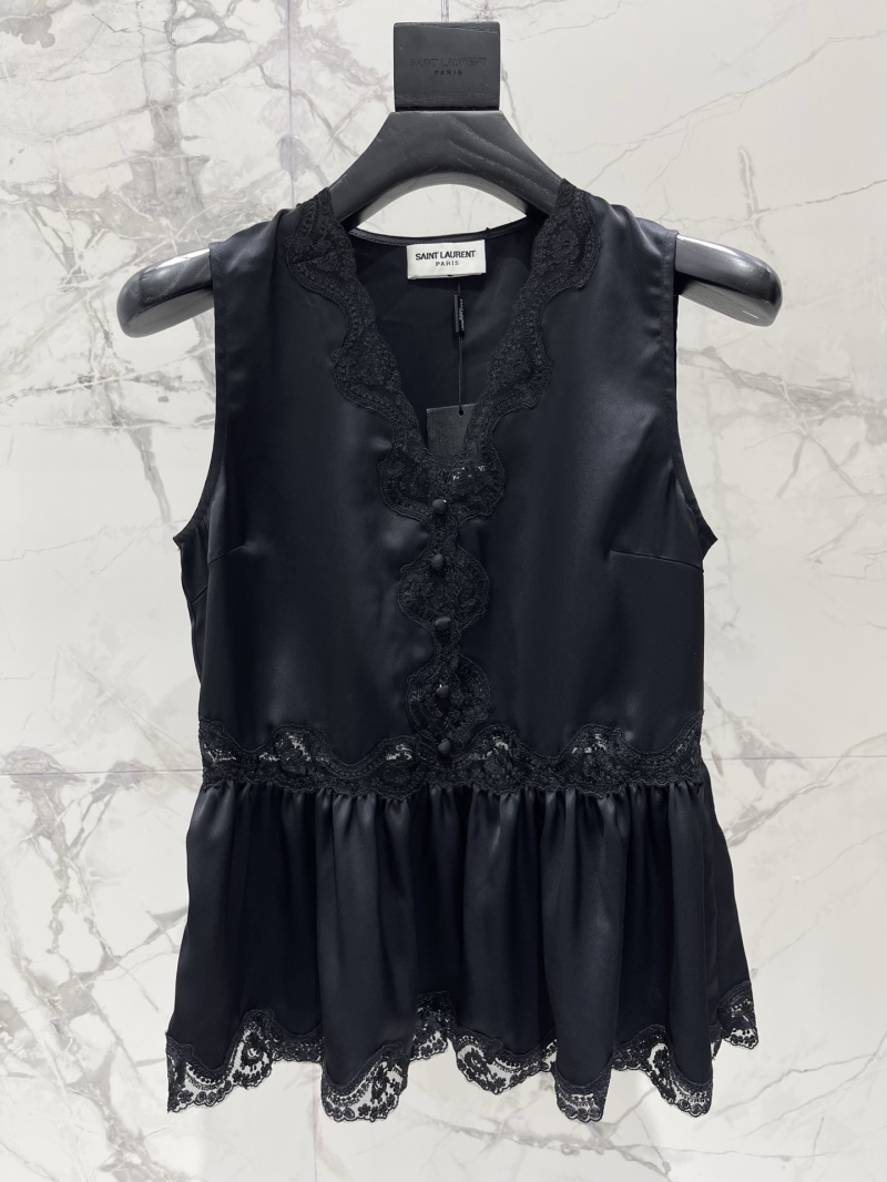 Топ из ацетата с кружевом Saint Laurent