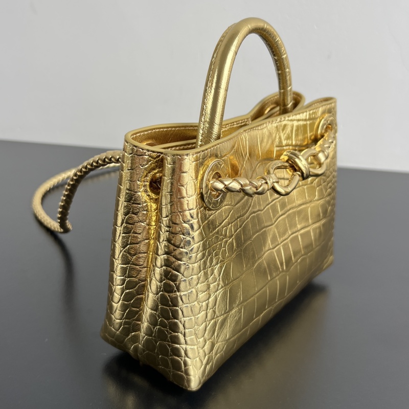 Сумка Bottega Veneta Andiamo Mini золотистая, крокодил
