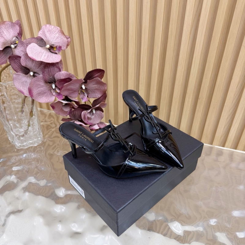 Черные лакированные туфли-мюли Saint Laurent