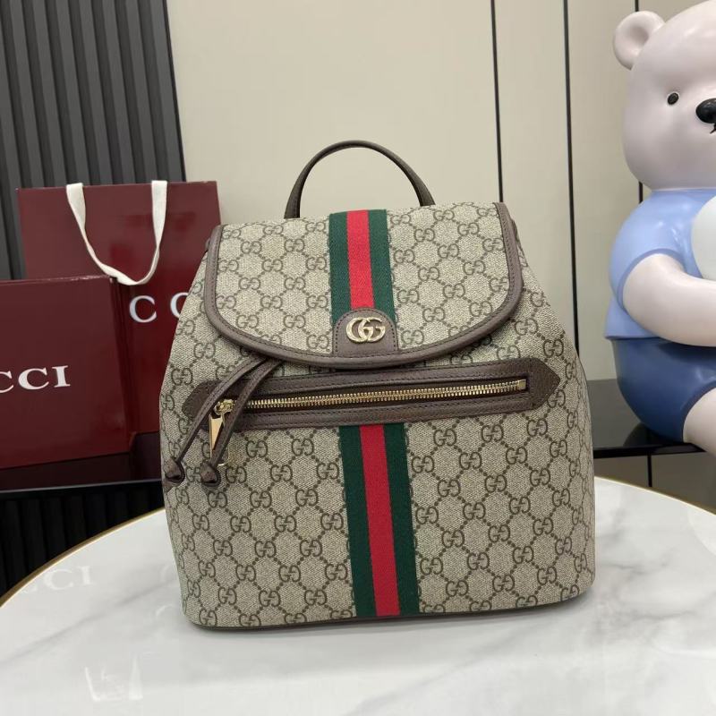 Рюкзак Gucci с монограммой и красно-зеленой полосо