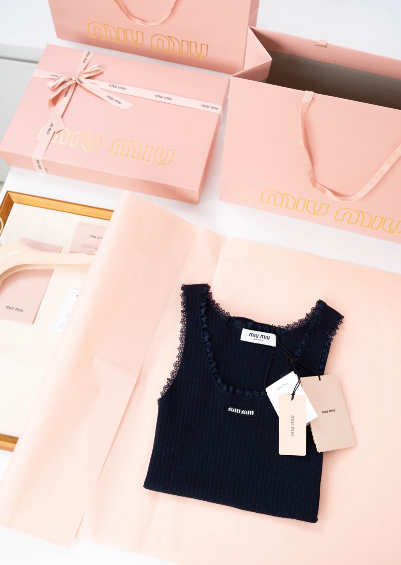 Женский вязаный топ MIUMIU с кружевной отделкой Miu Miu