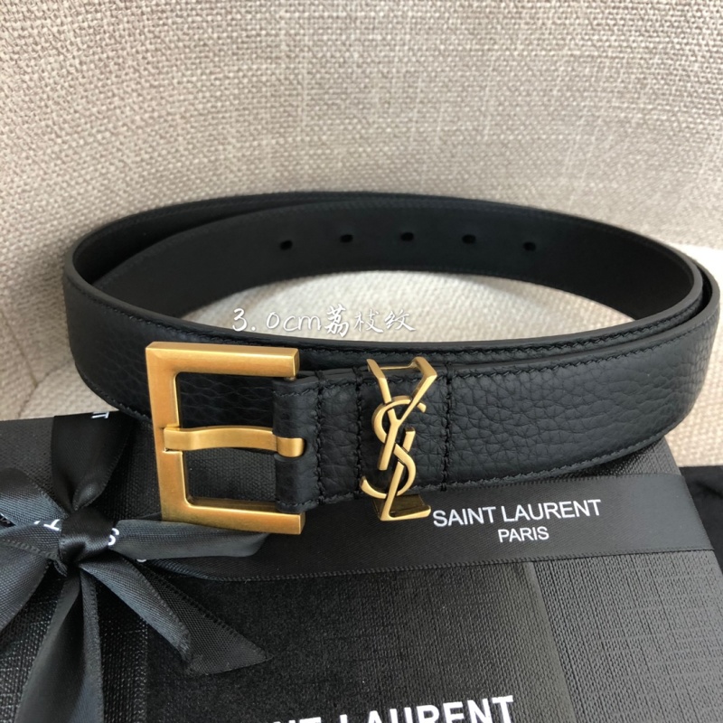 Женский ремень Saint Laurent с логотипом и золотой пряжкой