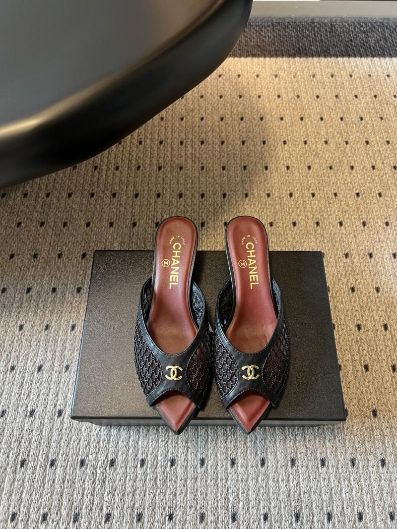 Мюли женские Chanel черные с сетчатым верхом