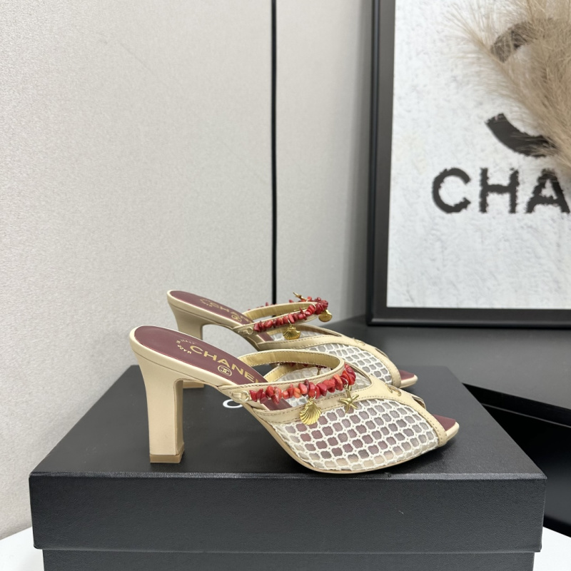 Босоножки с сеткой и красными камнями Chanel