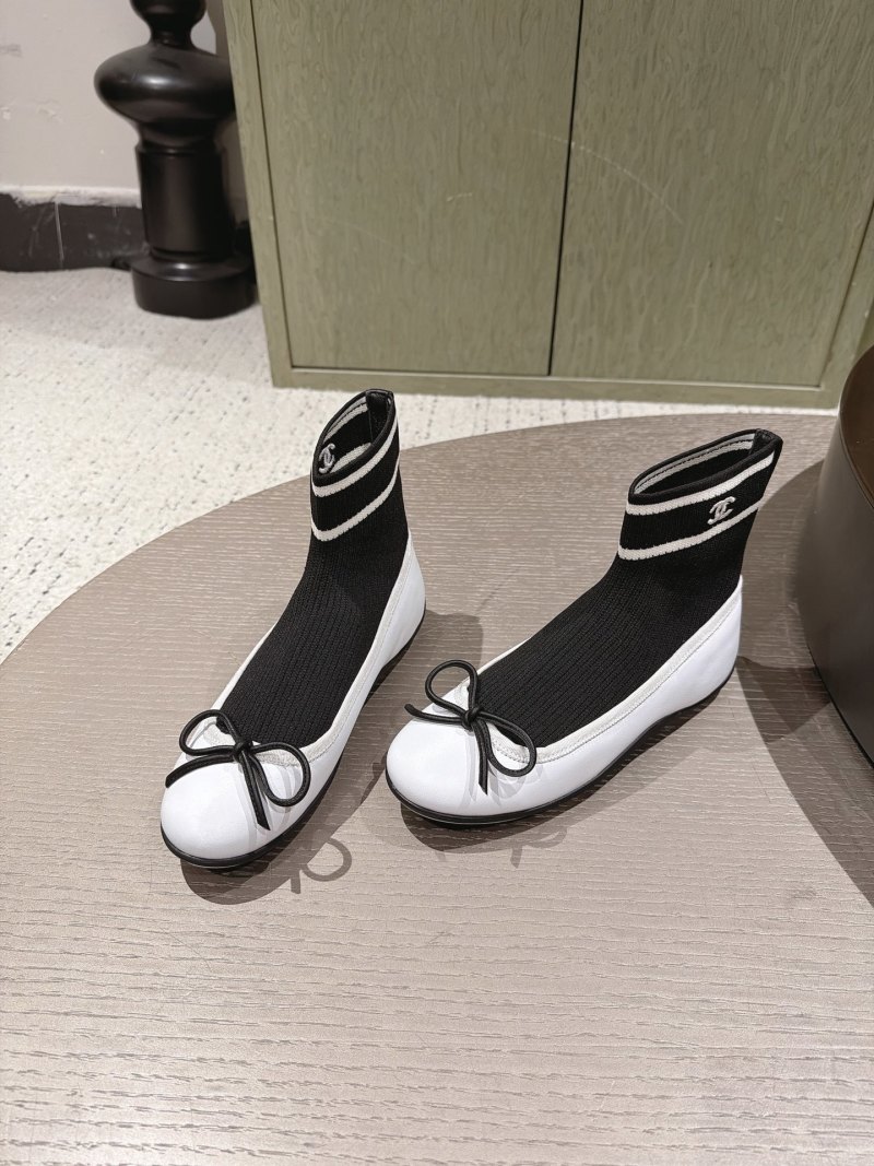 Женские балетки Chanel с черно-белым бантом