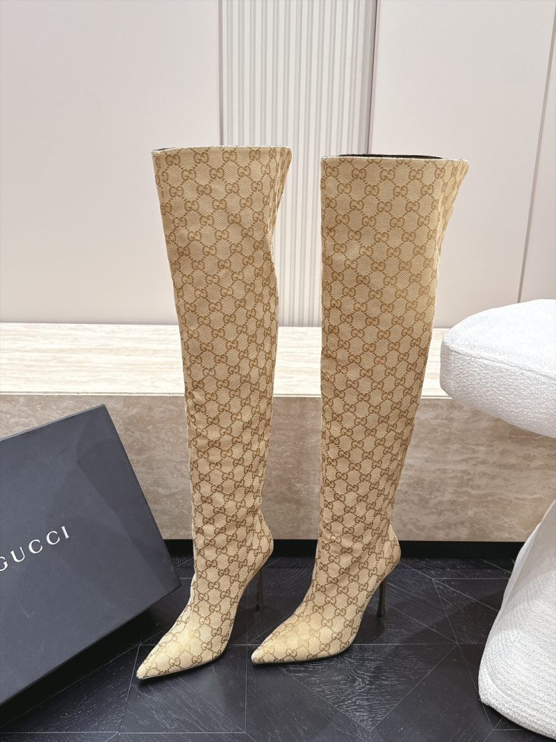 Женские сапоги Gucci Bombshell с острым носком и золотым каблуком