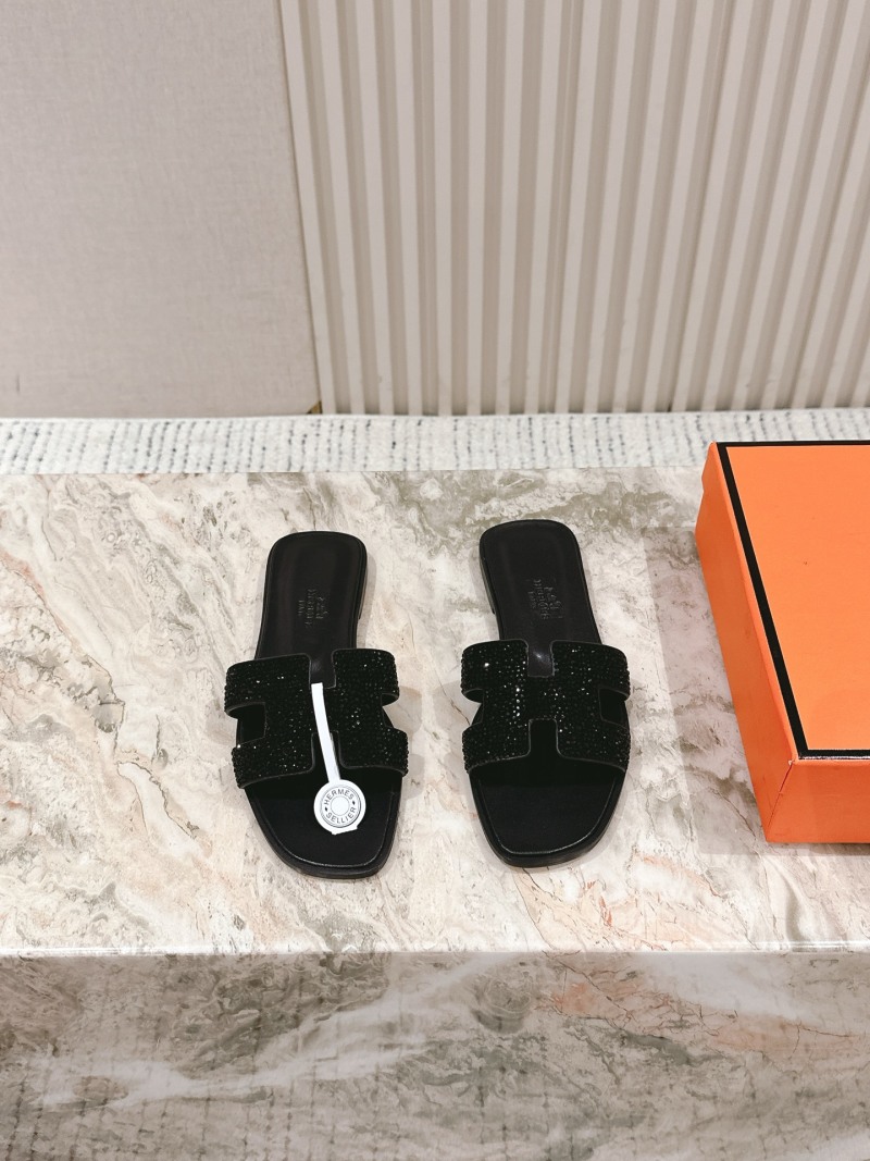 Женские шлёпанцы H с кристаллами, черный Hermès
