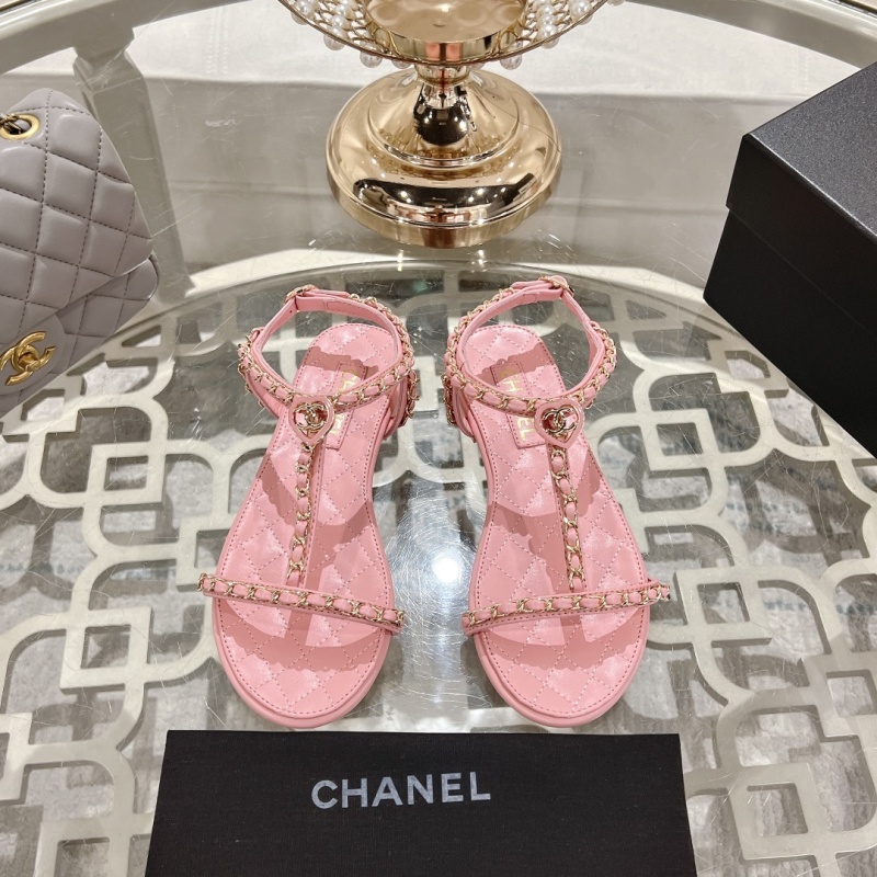 Женские розовые босоножки Chanel с цепочками