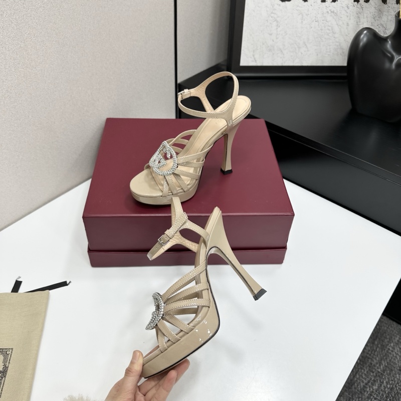 Женские босоножки на платформе с ремешками и стразами Gucci