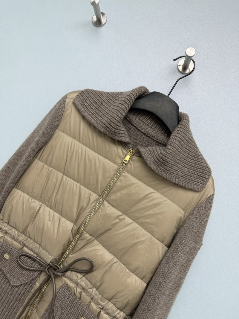 Пуховик Moncler с вязаным воротником и поясом